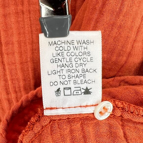 XIRENA Atlee Shirt Womens Small Deep Amber Orange Long Sleeve Button Up Gauze - Picture 11 of 16